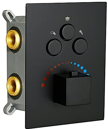 Miscelatore termostatico a 3 vie nero opaco per bagno, tutte le funzioni possono essere utilizzate contemporaneamente