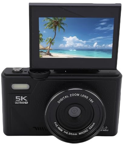 Camera Digitale 5k per Fotografia, Telecamera Vlogging WiFi da 75 MP UHD AutoFocus Videocamera a Spostamento 180 ° Schermo con Zoom 18x (BLACK)