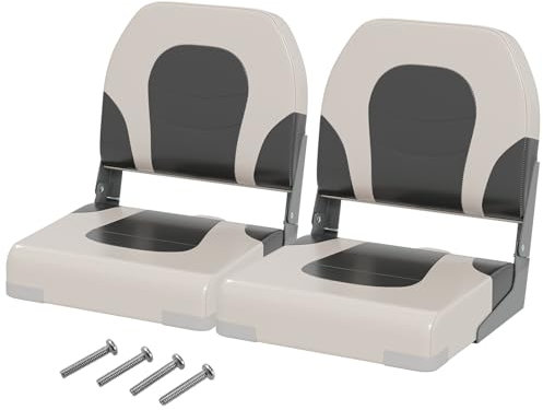 HOMASIS 2er Set Bootssitz klappbar, gepolsterter Bootsstuhl mit 7CM dickem Sitz, wasserdichter Steuerstuhl mit Rückenlehne & Metallrahmen, Steuersitz für Boote, bis 150 kg belastbar (Weiß+Grau)