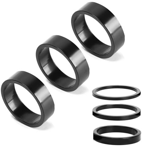 6 Pieces Bike Headset Spacer Full Carbon Fiber Bicycle Stem Spacer Fit,1-1/8 inch Bicycle Front Fork Stem Spacers Kit 2mm, 3mm, 5mm, 10mm, Long Bolt, Headset Star Nut for MTB BMX Road Bike (Black)