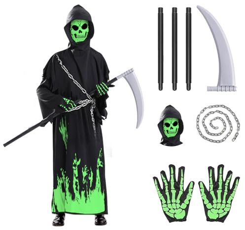 SARYLI Disfraz de Muertes Niño, Disfraz Halloween Niño, Disfraces Muertes Niños Traje para Halloween Carnavals Cosplays y Fiestase (L)