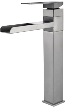 Rubinetto miscelatore per lavabo a cascata, in acciaio inox, alto