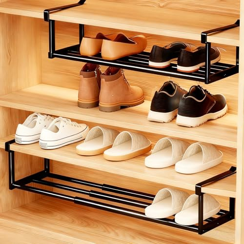 DMJJSD Hängendes Schuhregal Organizer 2Pcs, Erweiterbarer 40-70cm Schuhorganizer Hängend, Schuhregal Metall, Platzsparendes Schuhablage, Schuhaufbewahrung für Regal Organizer unter den Schrank
