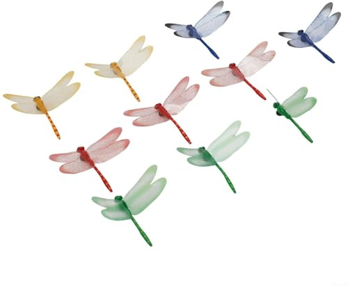 Jotekonoby 10Pcs Magnetic Dragonfly Garden Decorations with Wind Vibration, Waterproof PVC Outdoor Lawn Ornaments for Flower Beds, Courtyard and In