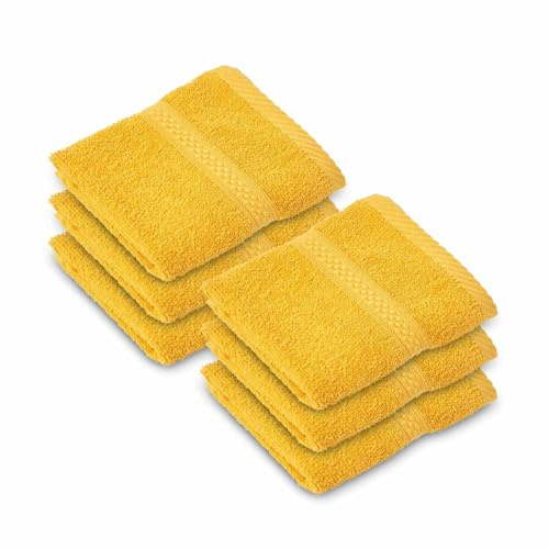 HOMESCAPES Ochre Yellow Turkish Cotton Set of 6 Face Cloths Flannel Super Soft Thick & Absorbent 500 GSM Towel Heavy Weight for everyday Luxury