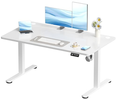 Devoko Elektrisch Höhenverstellbarer Schreibtisch 130 x 60cm, Stabiler Schreibtisch Höhenverstellbar Tisch, Steh-Sitz Bürotisch, Computertisch mit Memory-Funktion, Stehpult, Standing Desk, Weiß