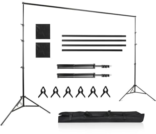 LEADZM Fotohintergrund Ständer Set 2,6 x 3m | Verstellbarer Hintergrund Ständer Stützsystem Ständer mit Tragetasche für Porträt Produkt Videoaufnahmen und Partydekoration