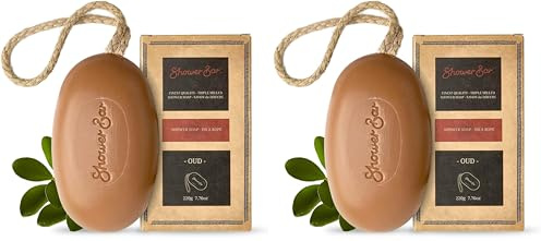 Oud Scented Soap on a Rope - 220g Natural Solid Body Wash Bar for Travel & Home - Long Lasting, Vegan, Plastic-Free, Eco-Friendly & Moisturizing (Pack of 2)