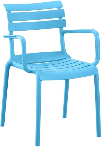 CLP Gartenstuhl stapelbar mit Armlehnen Joliya, Stapelstuhl Kunststoff wetterfest UV-beständig, Outdoorstuhl bis 150 kg belastbar - Farbe blau