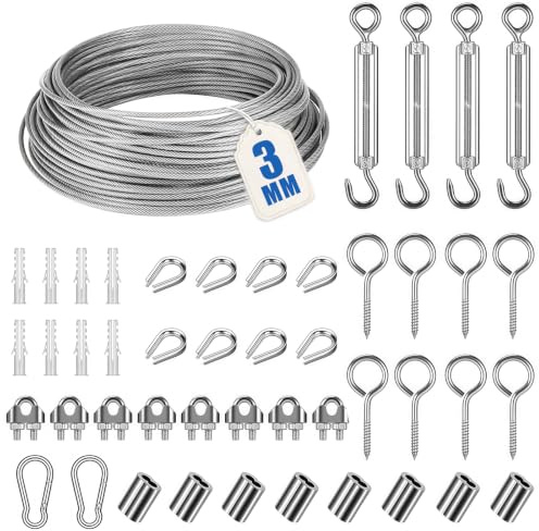 Acual 20M 3MM Garden Wire for Climbing Plants, Garden Wire Rope Kit | PVC Coated Stainless Steel Wire,Ideal for Gardens, DIY, Fences, String Lights & Outdoor Projects