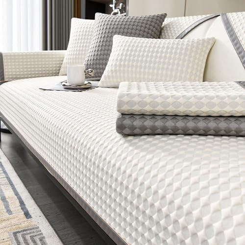 Generisch Kühlende Sofabezug,Couch Überzug Sofaläufer Sofaschoner rutschfest Dekorativer Überwurf Kissenschutz für Wohnzimmer Sofadecken für Sitzfläche,White,80x210cm