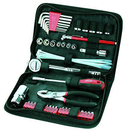 Apollo Tools 56 Piece Compact Metric Auto Tool Set in Zippered Case, Small Mechanic Tool Set for Car Emergency, Motorcycle Repair on The Road, Great for Travel Tool Needs - Red - DT9775