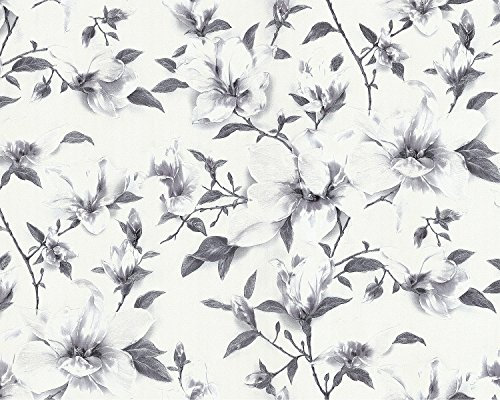 Flowers wallcovering Wall EDEM 9080-20 Non-Woven Wallpaper Embossed with Floral Ornaments Shimmering White Grey Silver 10.65 m2 (114 ft2)