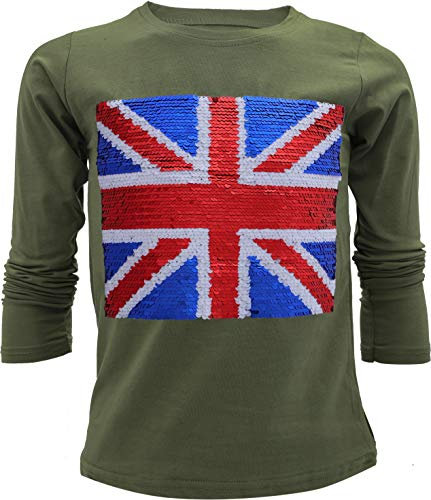 Unbekannt Jungen Langarmshirt Sweatshirt Pullover Wende Pailletten Bluse Langshirt Pulli (116, Khaki)