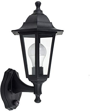 MiniSun | Traditional Style Black Security PIR Motion Sensor Wall Lanterns | Outdoor Wall Lights, Home Décor & Improvement Essential | Set of 2