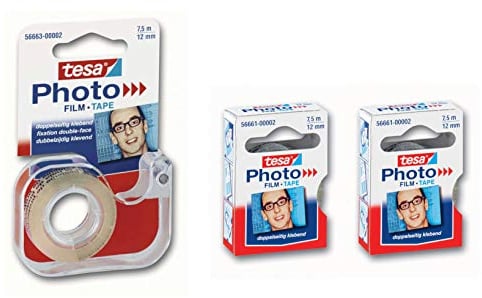 tesa Handabroller mit doppelseitigem Klebefilm für Photos (+ 2 Nachfüllrollen, 1 Stück)