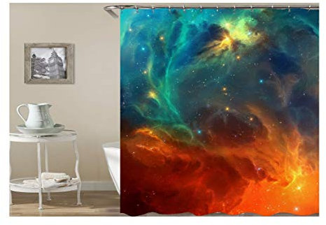 Daesar Polyester-Stoff 3D Vintage Duschvorhang 165X180 Nebel Sternwolke Anti-Schimmel Duschvorhang