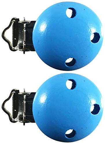 Schnullerclip 2x Clips hellblau Holz schadstofffrei Nuckelclip Baby Clip