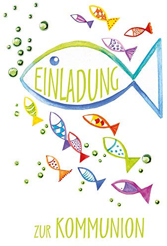 Karte Kommunion Einladung 5er Beutel bunte Fische