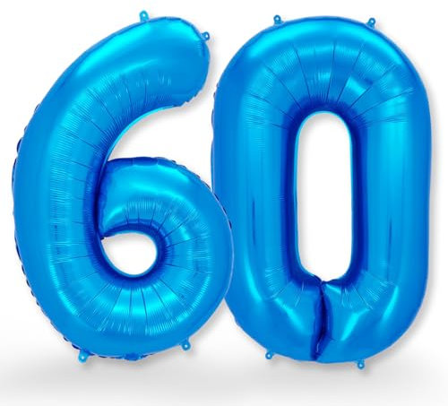 FUNXGO Folien-Ballon 60, Helium-Ballon, Luftballon-Zahl, nachfüllbare Riesen-Ballonzahl, Party-Deko zum 60. Geburtstag, Jubiläum, Hochzeit, blau