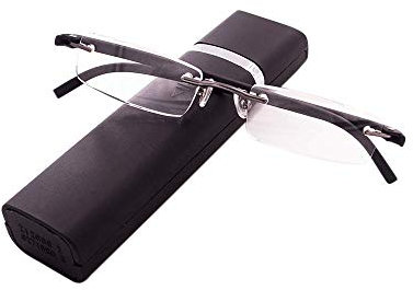 KoKoBin Ultraleichte TR90 rahmenlose Lesebrille mit Brillenetui Lesehilfe für Damen und Herren(Schwarz,+2.0)