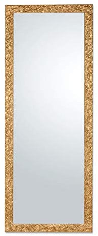 MO.WA Spiegel Wandspiegel Lehnspiegel 55x145 Klassischer Rahmen Ganzkörperspiegel Gold Antik Garderobenspiegel Lehnspiegel Flurspiegel mit Massivholzrahmen, Bodenspiegel