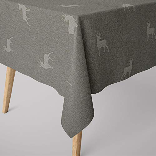 SCHÖNER LEBEN. Tischdecke helle Hirsche beige braun türkis