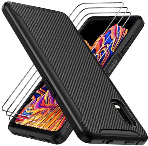 ivoler Hülle für Samsung Galaxy Xcover Pro mit 3 Stück Panzer Schutz Glas, Militärischer Stoßfest Kratzfest Handyhülle, Dünne Weiche TPU Silikon Schutzhülle Anti-Fingerabdruck Case, Schwarz