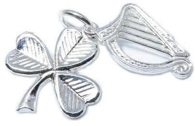 Irish Shamrock & Harfe Sterling Silber Charm .925 x 1 Irland Charms