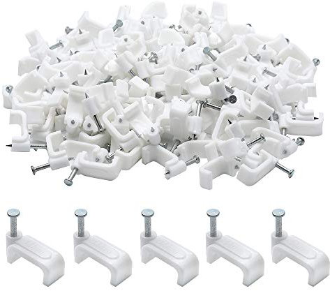 PHITUODA 100 clips de cable Ethernet planos de 14 mm, con clavo para gestión de cables (blanco)