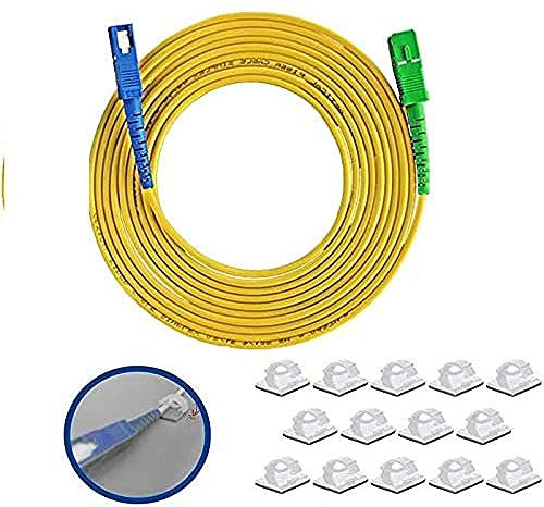 Elfcam® - Câble à Fibre Optique SC/APC á SC/UPC Monomode avec 25 Pièces Clips de Câble Adhésif, Jarretière Optique Compatible avec Freebox Free, Jaune (30M)