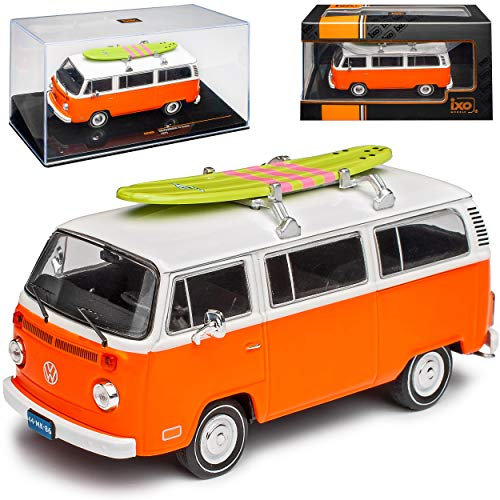 NEW Volkwagen T2 Orange Weiss Personen Transporter Bus mit Surfbrett 1967-1979 1/43 Ixo Modell Auto