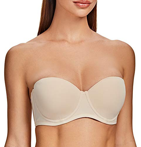 MELENECA Women's Underwire Strapless Bras for Bigger Bust Back Smoothing Plus Size Sand Dollar 36E