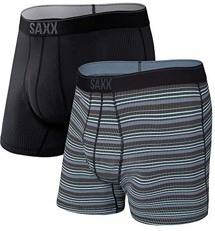 Saxx Unterwäsche Herren Boxershorts - Quest Schnelltrocknendes Mesh Herrenunterhosen - Boxershorts mit integrierter Pouch TM Unterstützung - 2er-Packung, Sunrise Stripe/Schwarz II, Groß