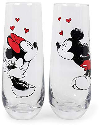 Esclusivo set di bicchieri a forma di cuore con Topolino e Minnie, confezione da 2 pezzi, senza stelo, accessori da cucina Disney, bicchieri per casa, bar, regalo per coppie, ogni bicchiere contiene