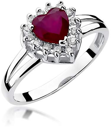 Damen Ring 585 14k Gold Weißgold echt Rubin Edelstein Diamanten Brillanten