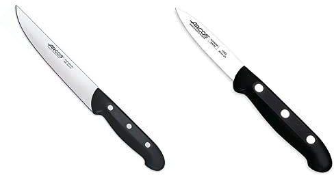 Arcos Maitre, Cuchillo Cocina, Acero Inoxidable Nitrum 180 Mm, Mango Polipropileno Negro + Maitre, Cuchillo Mondador, Acero Inoxidable Nitrum 80 Mm, Mango Polipropileno Negro