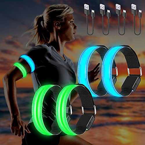 Molbory LED Armband USB, 4 Stück LED Reflective Band leuchtarmband laufarmband Lichtband Kinder leuchtbänder Reflektorband Licht für Joggen Laufen Running Sports