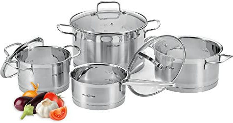 ProfiCook PC-KTS 1224 Induction Cooking Pot Set, 7 Pieces, for All Hobs, Induction Electric Hob, Ceramic Halogen and Gas Hob, Stainless Steel Pot Set with Lid, Scale on The Inside