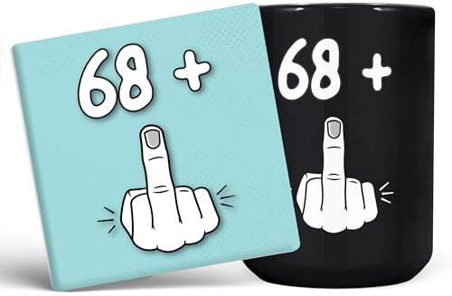 Mug Monster - Tasse zum 69. Geburtstag, ''I Am 68 + 1'', Geschenk für 69 Jahre, lustige Tasse – Keramik-Kaffeebecher Tasse, Geschenk für Männer oder Frauen, extra große und riesige Tasse erhältlich,