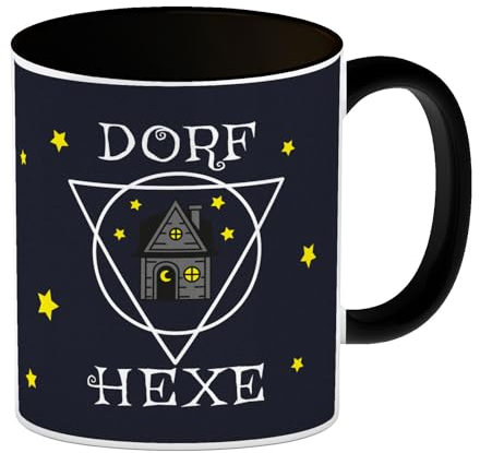speecheese Dorfhexe Kaffeebecher Schwarz mit Hexenhaus Motiven