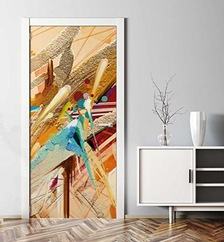 MyMaxxi - Tür bekleben mit Türtapete Türposter Türfolie Selbstklebend 90x200 Abstrakte Malerei mit bunten Pinselstrichen - Tür verschönern Türaufkleber Türklebefolie Gemälde Zeichnung