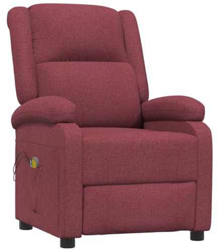 vidaXL Massagesessel, Sessel Verstellbar Elektrisch, Relaxsessel mit Liegefunktion Vibrationsfunktion, Fernsehsessel Ohrensessel Liegesessel, Weinrot Stoff