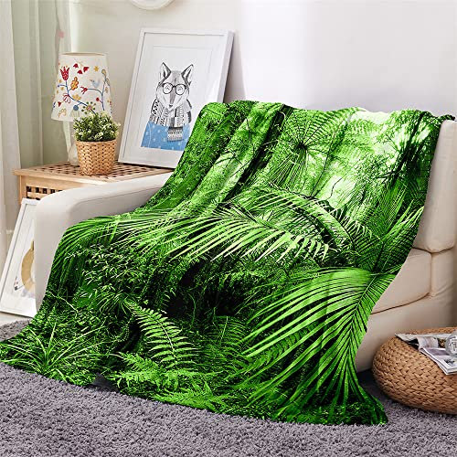 Chickwin Plaid Couverture Polaire, 3D Feuille Couverture en Flanelle Douce Chaudes Légères Couvertures Toutes Saisons Jete de Canape pour Voyager, Lit ou Canapé (80x120cm,Forêt Verte)