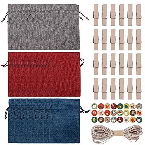 TianWlio 2022 Adventskalender zum Befüllen Groß 24 Stoffbeutel Weihnachtskalender Adventskalender 2021 Säcke Taschen Tage Weihnachtsdekorationen Adventskalender zum Aufhängen (Multicolor, One Size)