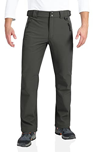 Outdoor Ventures Mens Waterproof Trousers Warm Fleece Lined Ski Snow Hiking Pants Softshell Trousers with Expandable Waist (Grey,32W/30L)