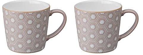 Denby - Impression Pink Large Coffee Mug Set of 2 - 400ml Stoneware Ceramic Tea Mug Set - Dishwasher Safe, Microwave Safe