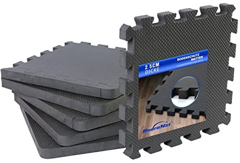 BodenMax Tappetino palestra antiscivolo tappeto fonoassorbente per palestra in casa tappetino fitness | 30x30x2.5 cm NERO 18 pezzi