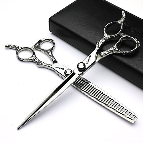 6 Zoll japanische friseurschere silberne Schlange texturierte Haar-Shop Friseurschere Friseurschere profi haarscheren set Haarschneider (7-inch 2pc)