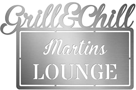 Bavarian-Steel - Edelstahl Deko Grillschild Grill & Chill - Personalisiert mit Namen
